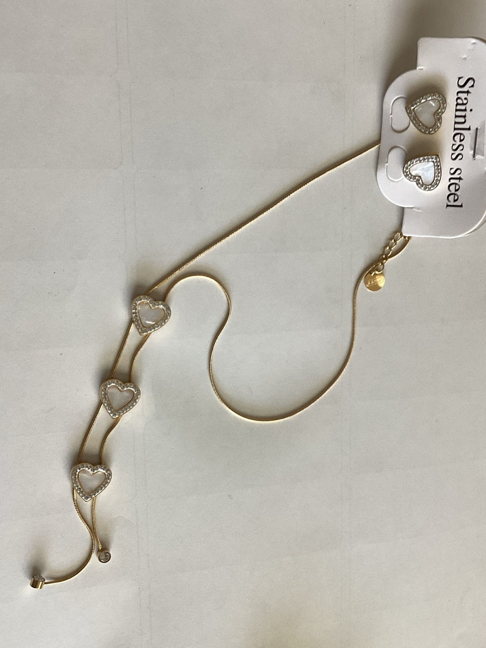 Gold Heart Pendant Necklace with Matching Hearts - Gold Stainlessβ Steel